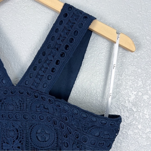 Lulus NWT Cocktail Ready Navy Blue Crochet Lace Midi Dress M - Feminine, Romance - Picture 7 of 14